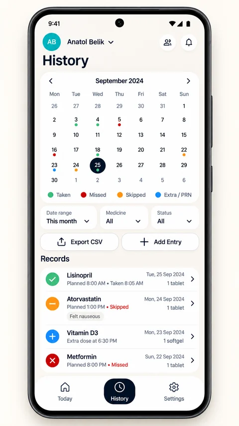Dose Tracker history design preview